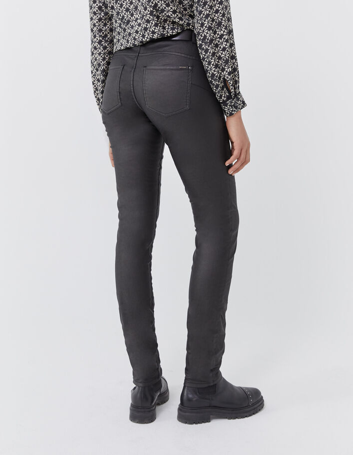 Jean slim noir enduit sculpt up mid waist zip poches femme