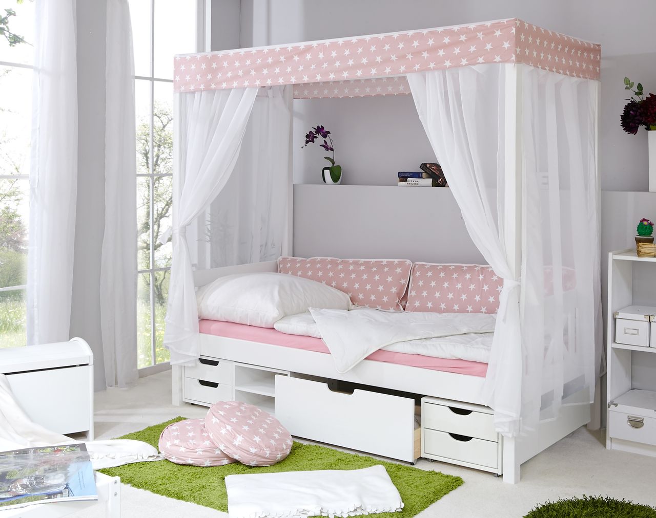 Ticaa Himmelbett Rosa Var. 3 - mit Funktionsschubkasten -