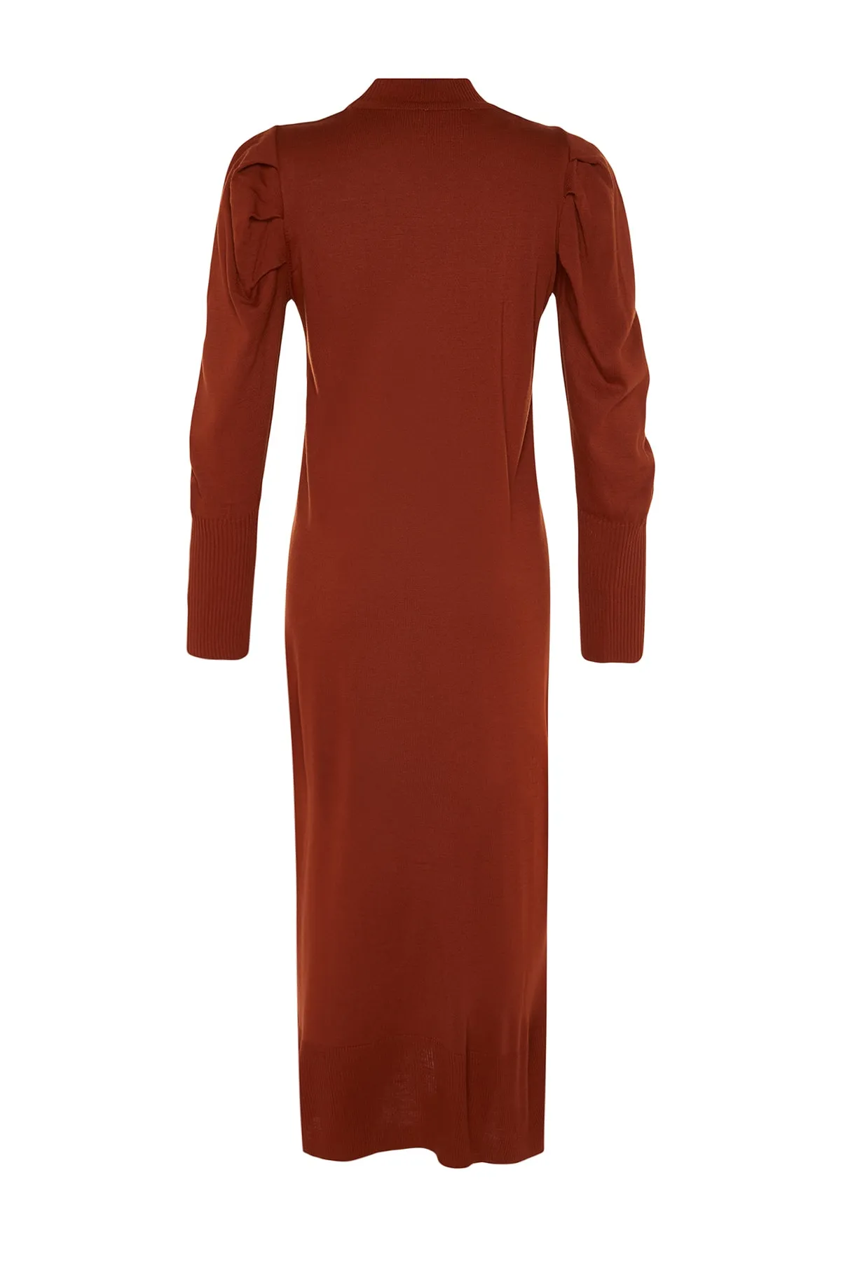 Trendyol Modest  Gerafftes Strickkleid mit gefliestem Rundhalsausschnitt und Schultern TCTAW23EB00047