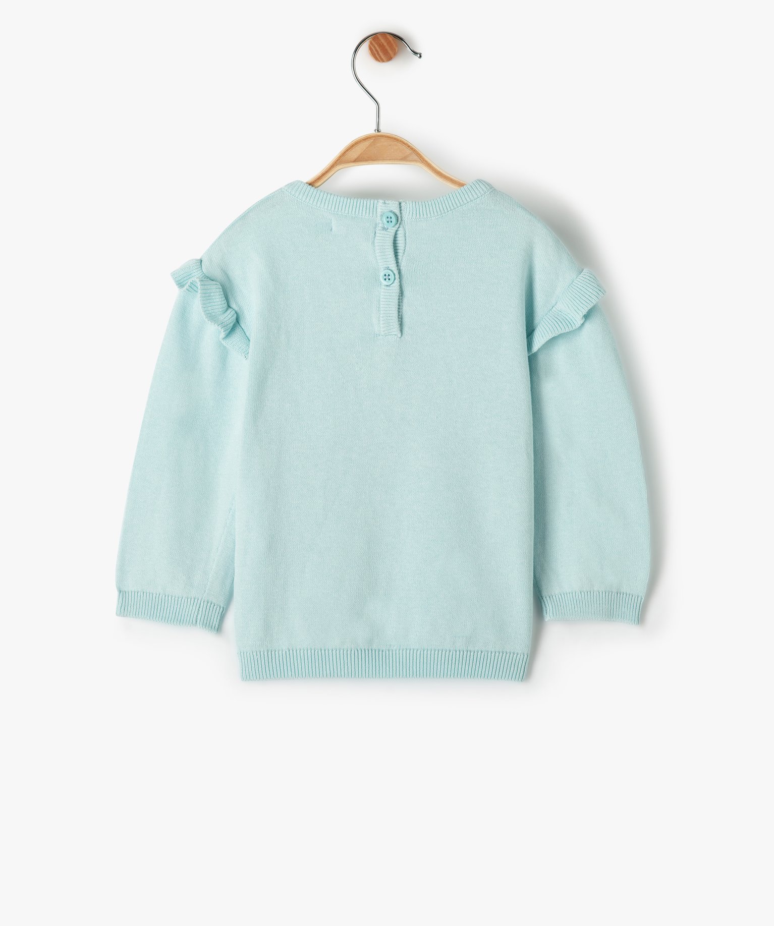 Pull bébé fille avec motif à sequins et volants aux épaules bleu | GEMO