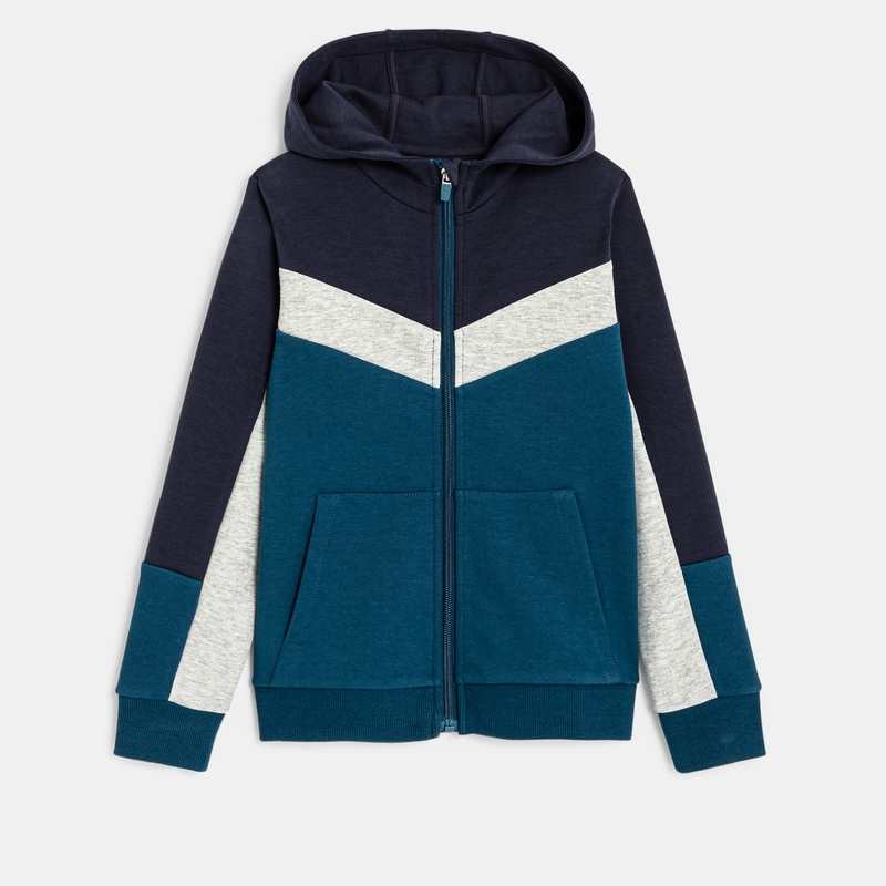 Sweat-shirt 3 couleurs à capuche bleu garçon
