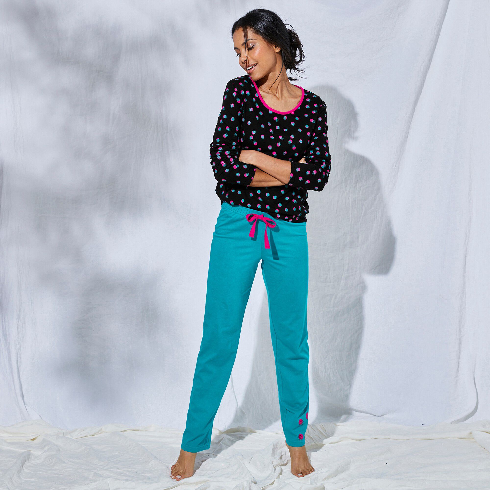 Tee-shirt manches longues coton Enjoy imprimé pois