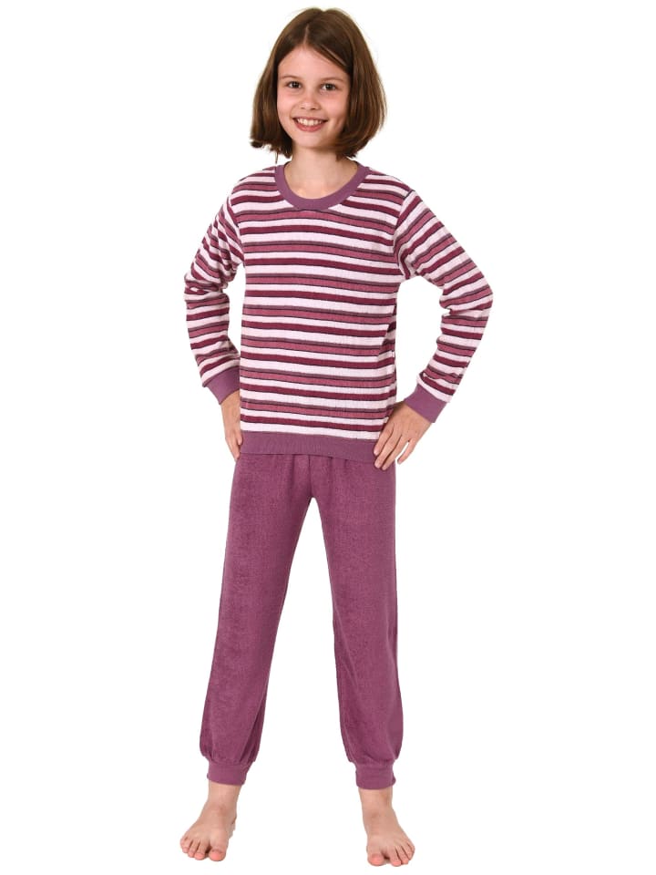 NORMANN Frottee Pyjama Schlafanzug langarm Bündchen - 50660 in beere günstig kaufen