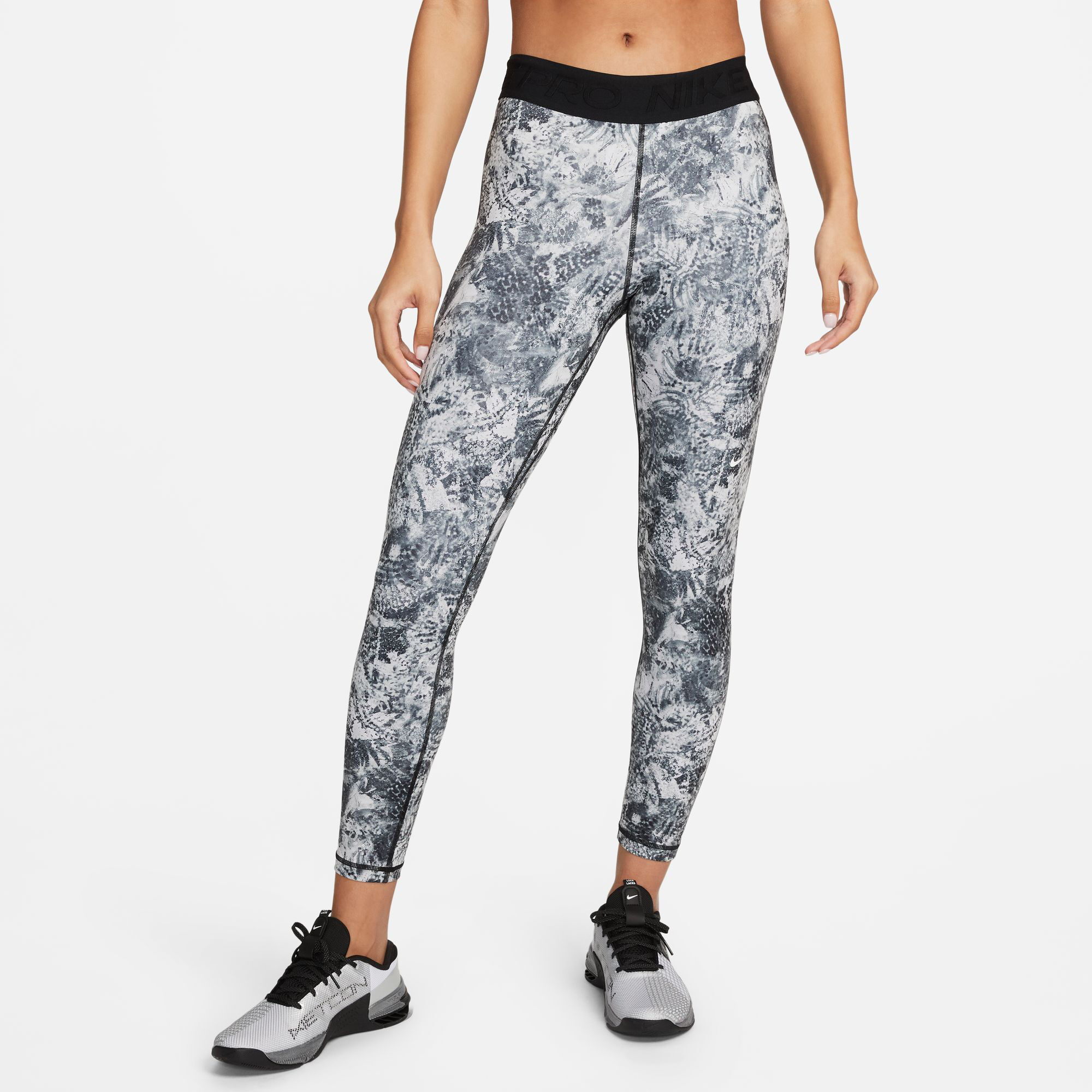 Dri-Fit Performance Mid Rise All Over Print Tight Damen - Weiß, Schwarz