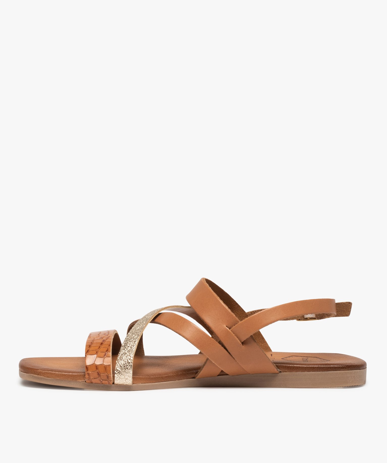 Sandales femme à talon plat et brides en cuir - Tanéo marron | GEMO