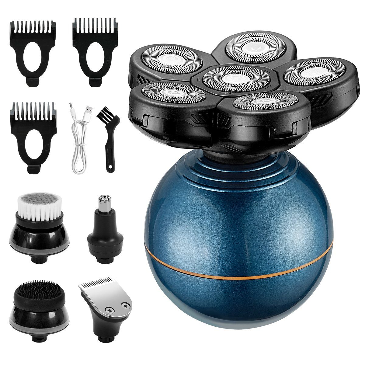 7Magic Glatzen-Rasierer Herren elektrisch Rasierer Elektrorasierer, Bartschneider, mit 6 Scherköpfe, 5 in 1 Bart Nasenhaar Trimmer Pflege Kit, IPX6 Wasserdichter, LCD Display