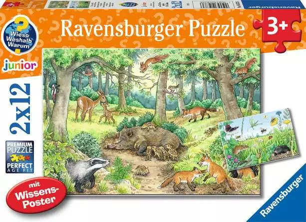 Kinderpuzzle ab 3 Jahren - Wieso? Weshalb? Warum? Tiere im Wald und auf der Wiese - 12 Teile