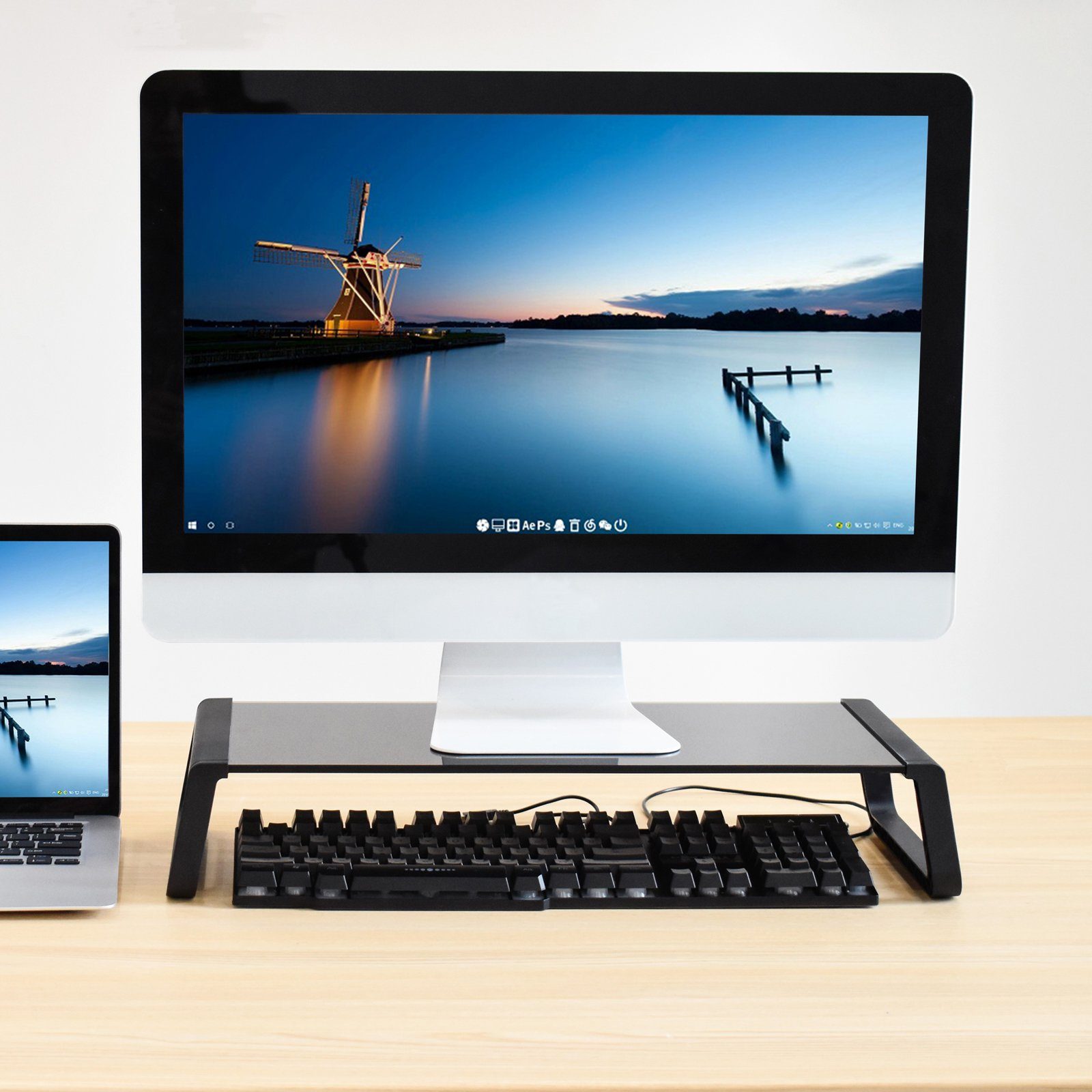 SVITA Schreibtischaufsatz ANSAN, Monitorständer, Monitorerhöhung, Glas, Schwarz