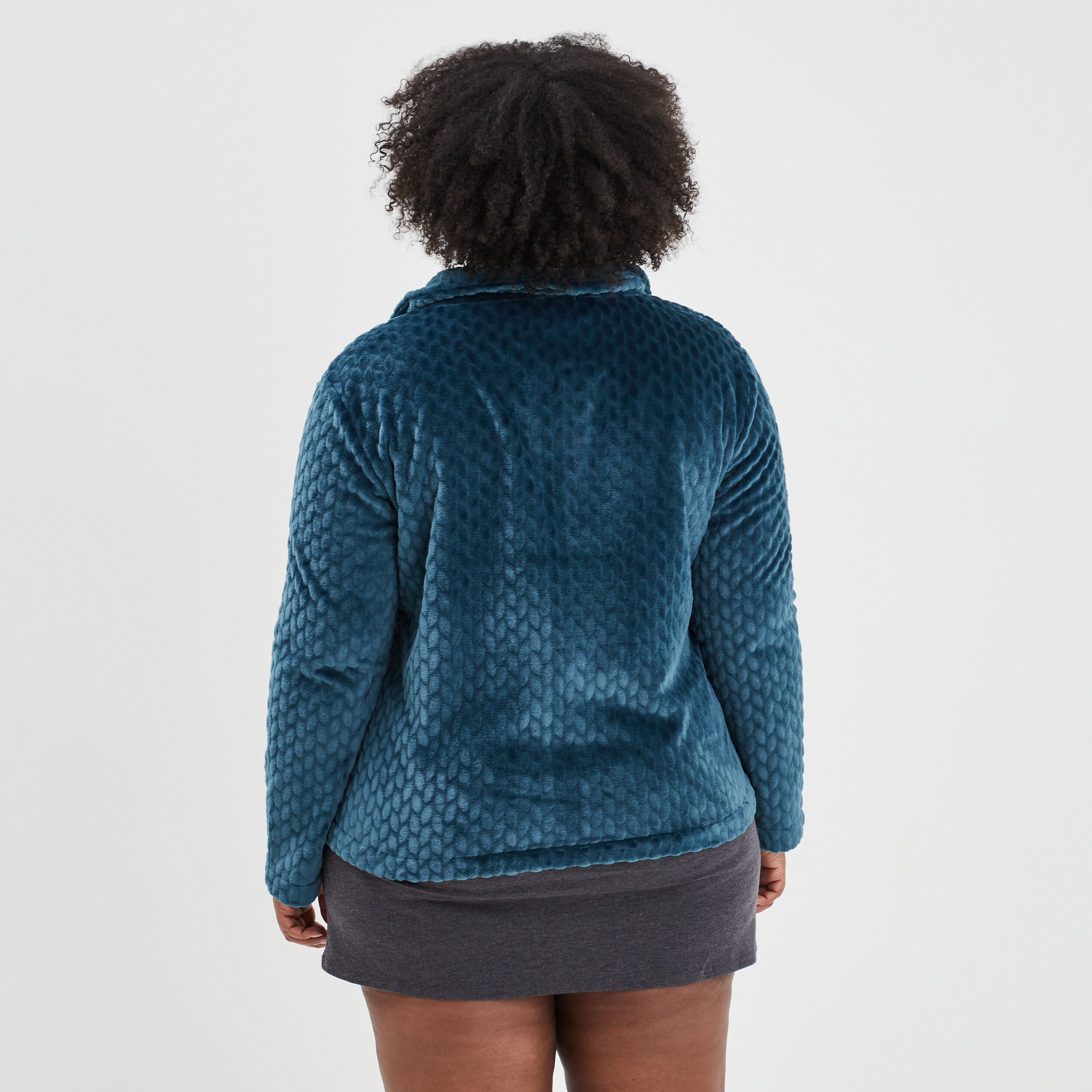 Veste pyjama pilou col montant bleu canard femme grande taille | La Halle