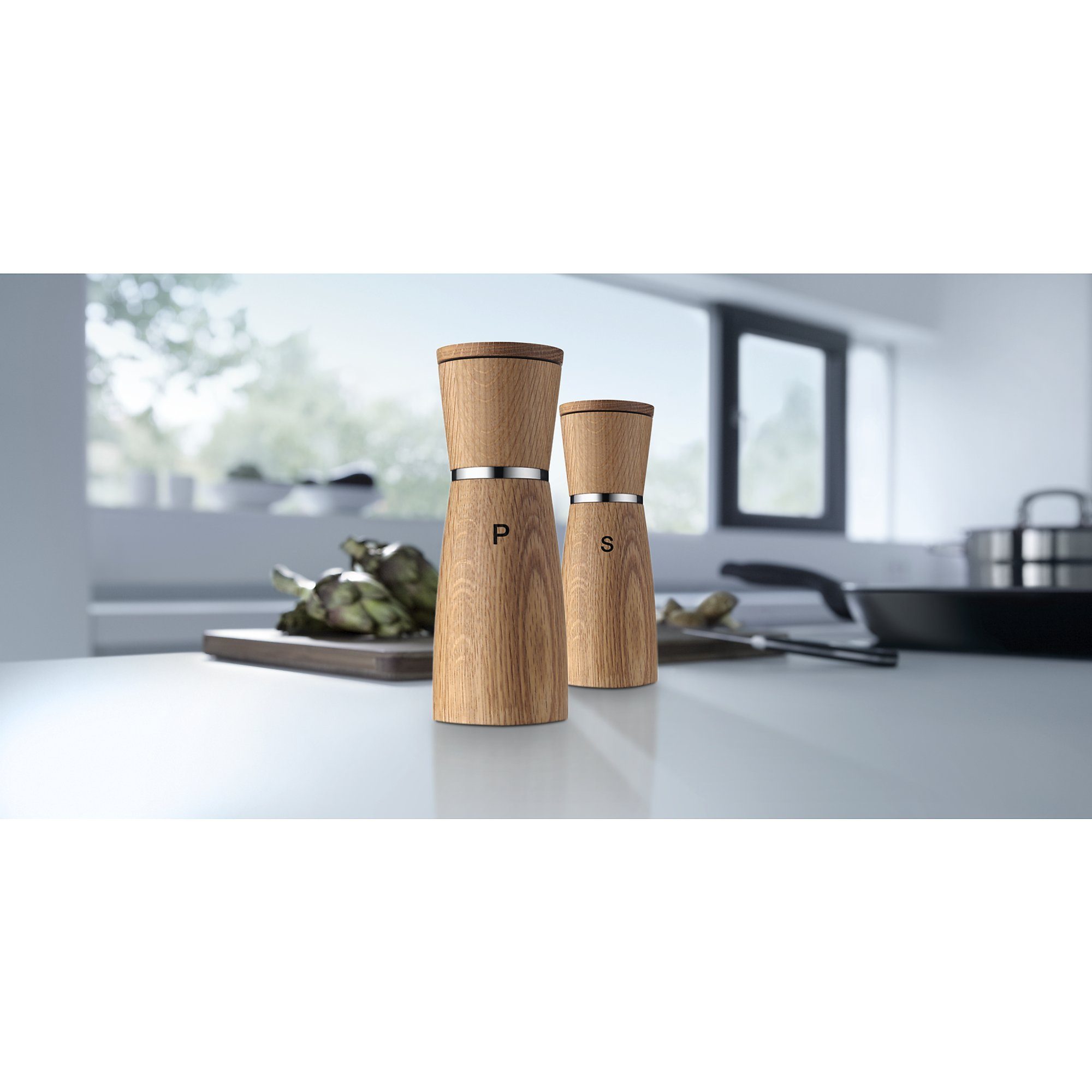 WMF Gewürzmühle Ceramill Nature, (2 Stück), Holz Keramikmahlwerk, Mühle für Salz, Pfeffer