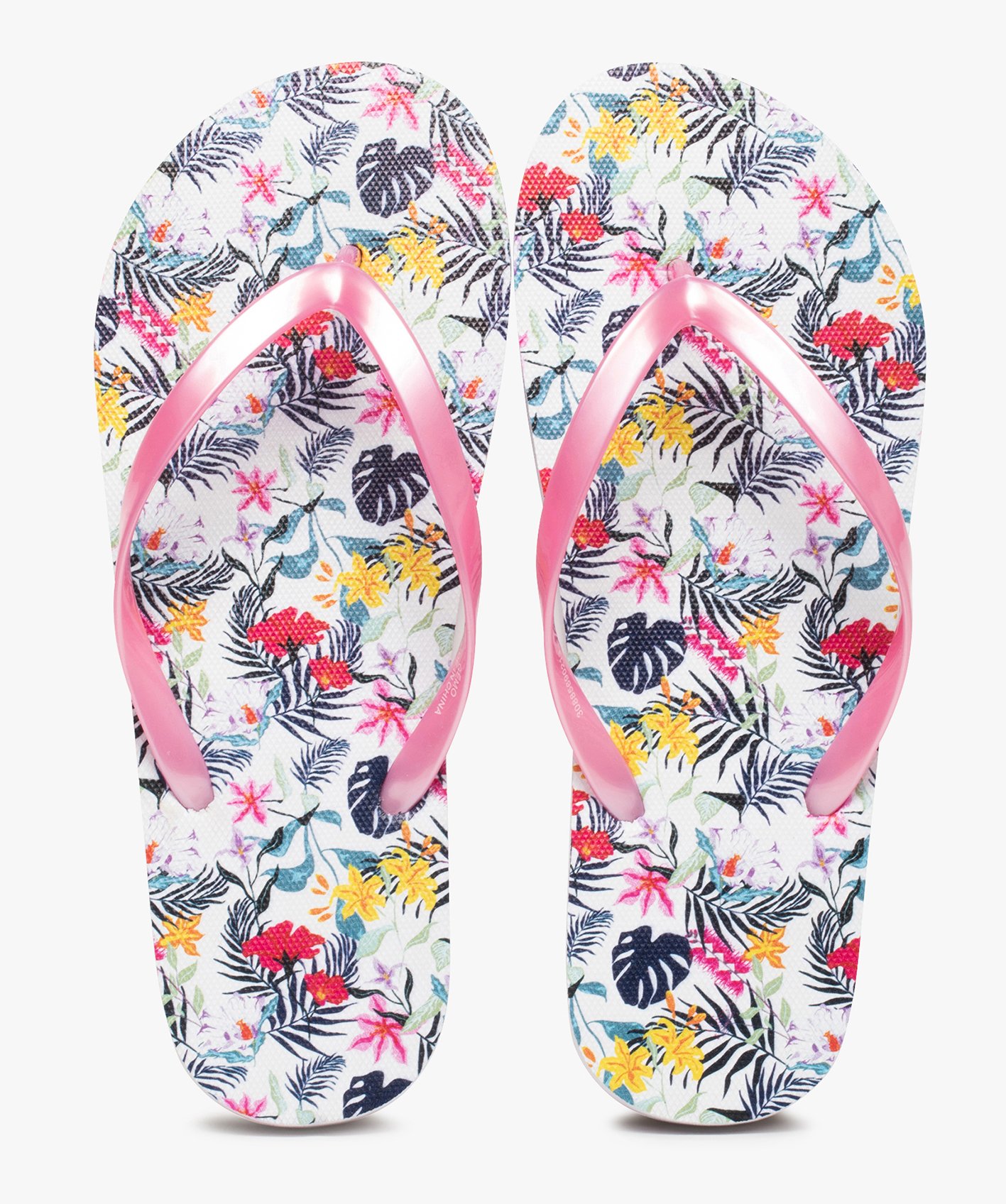Tongs femme à semelle imprimée et fines brides multicolore | GEMO