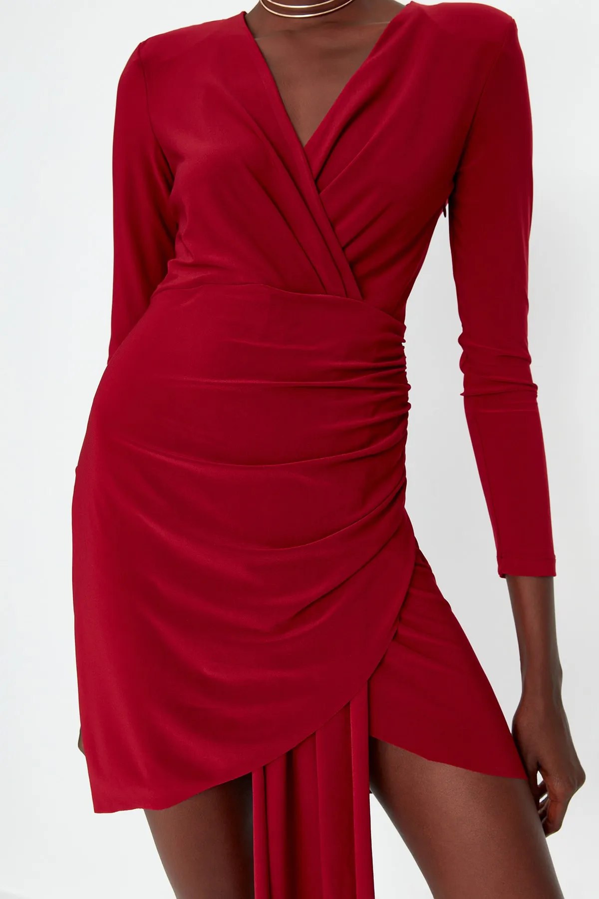 Trendyol Collection  Burgunderfarbenes, gestricktes, stilvolles Abendkleid TPRAW23EL00086