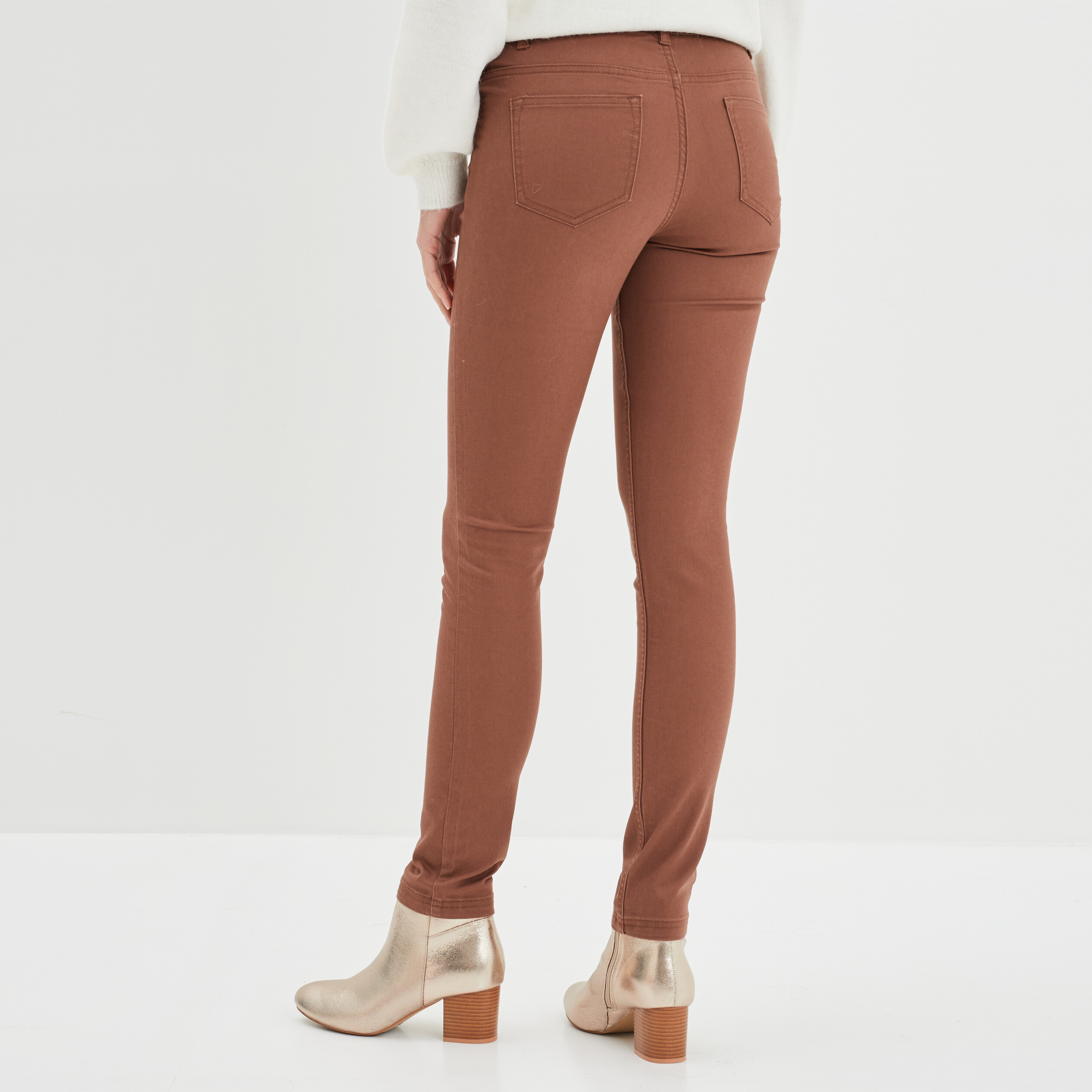 Pantalon slim taille normale marron femme | La Halle