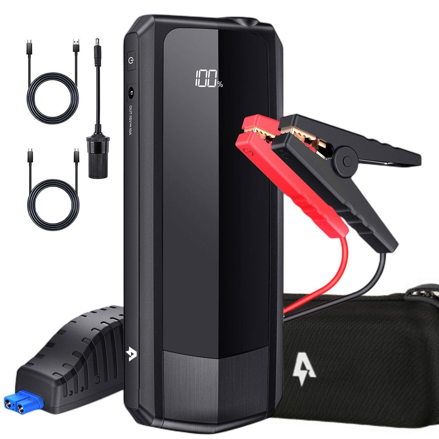 AUDEW Starthilfegerät, dual USB, LED-Taschenlampe bis zu 8.5L Diesel/Benzin Motor