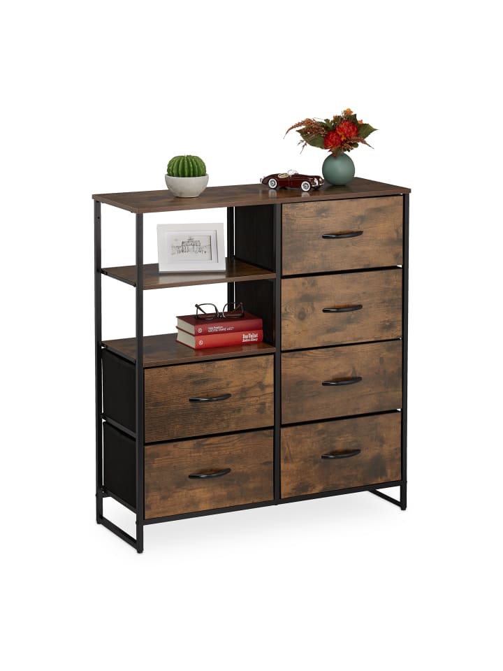 relaxdays Kommode in Braun/ Schwarz - (B)84 x (H)92 x (T)32 cm günstig kaufen onesize