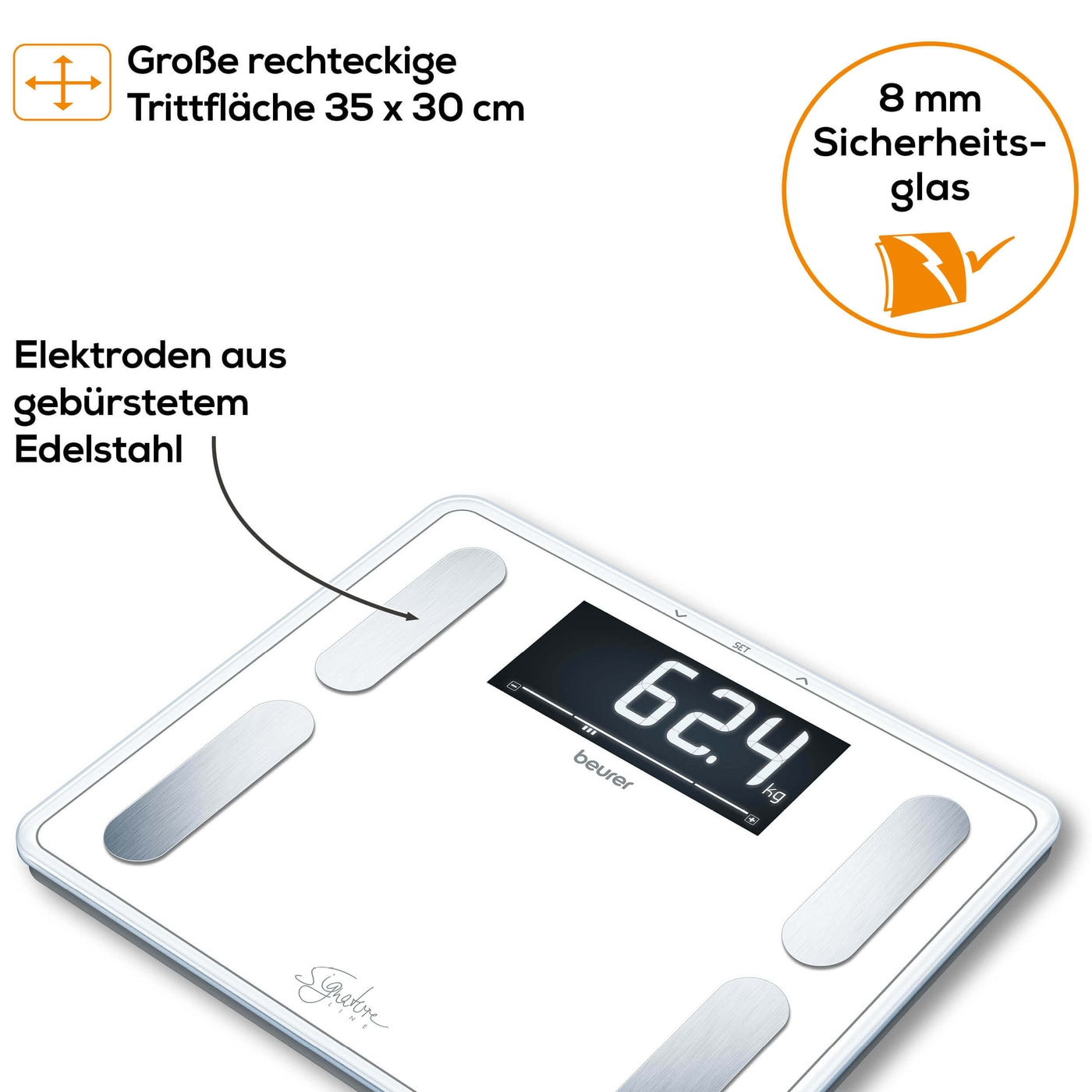 Beurer Diagnosewaage BF 410 SignatureLine Black-Körperfettwaage mit Ganzkörperanalyse, Interpretation der Messwerte & XXL-Display - bis 200 kg
