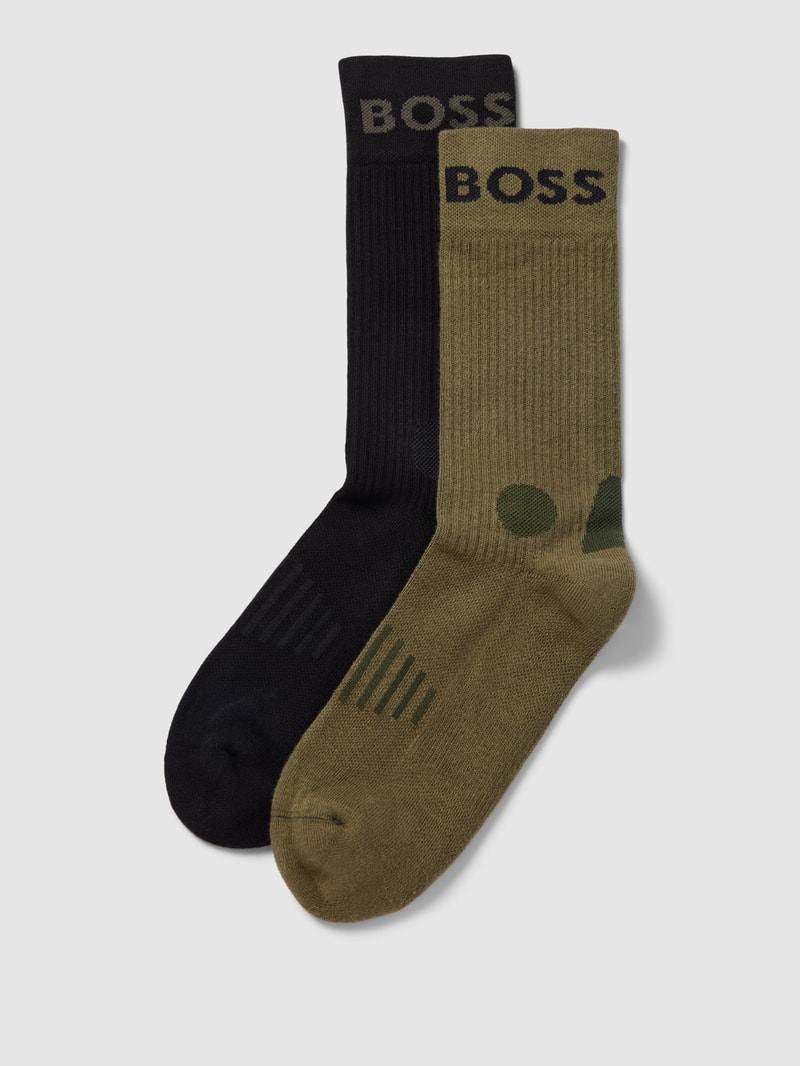 Socken mit Label-Schriftzug im 2er-Pack Modell 'Sport' in olivgrün
