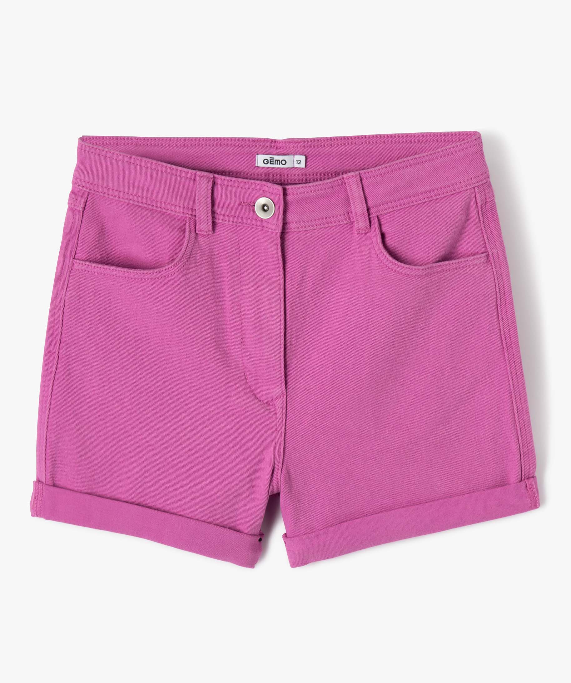Short fille en toile denim avec revers violet | GEMO