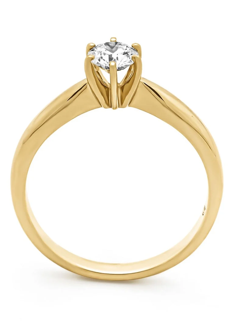 Inel cu vârf de diamant din aur galben, diamant de 0.40 ct, motiv cu inimioare și săgeți.