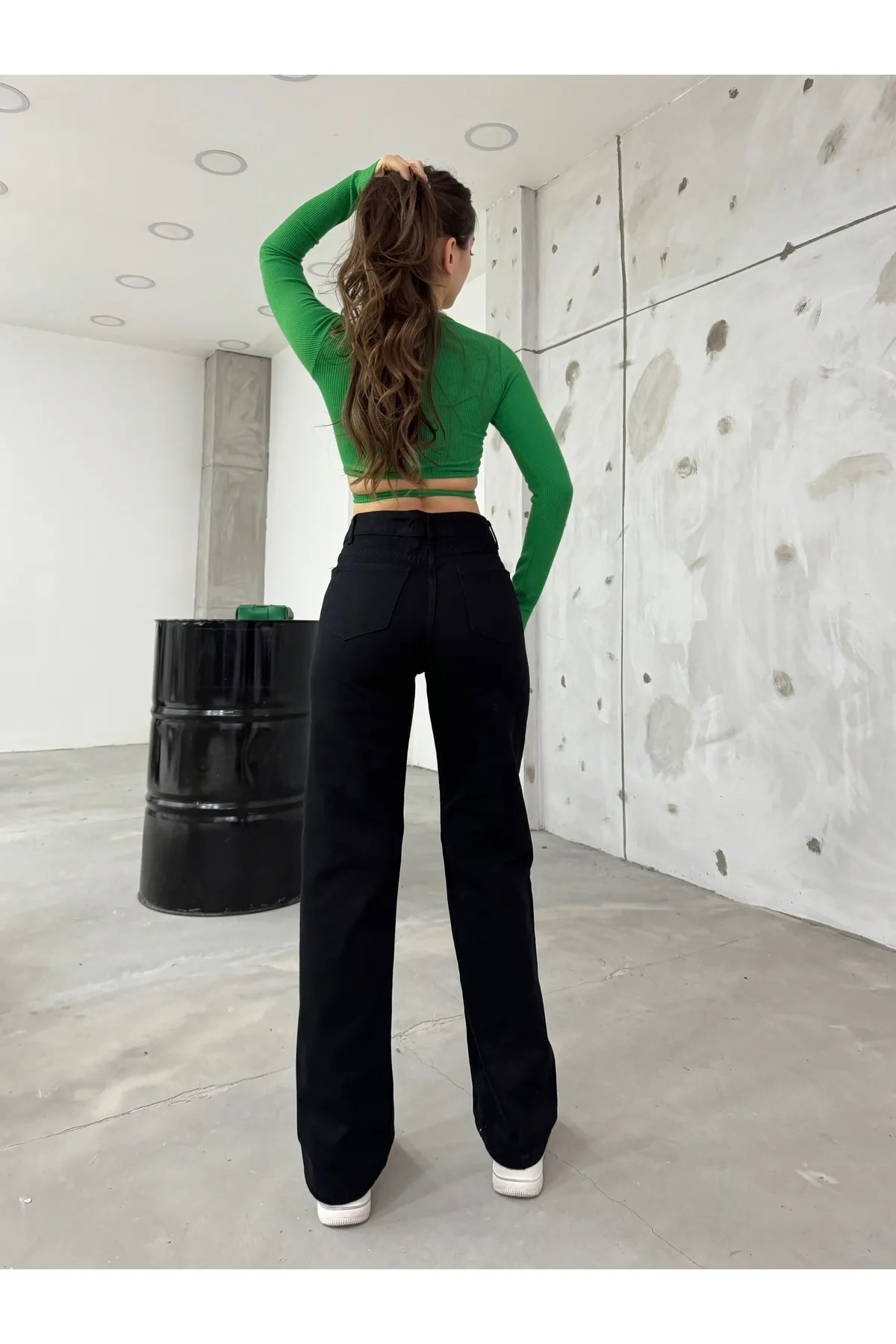 BİKELİFE  Schwarze Palazzo-Hose mit weitem Bein und hoher Taille für Damen