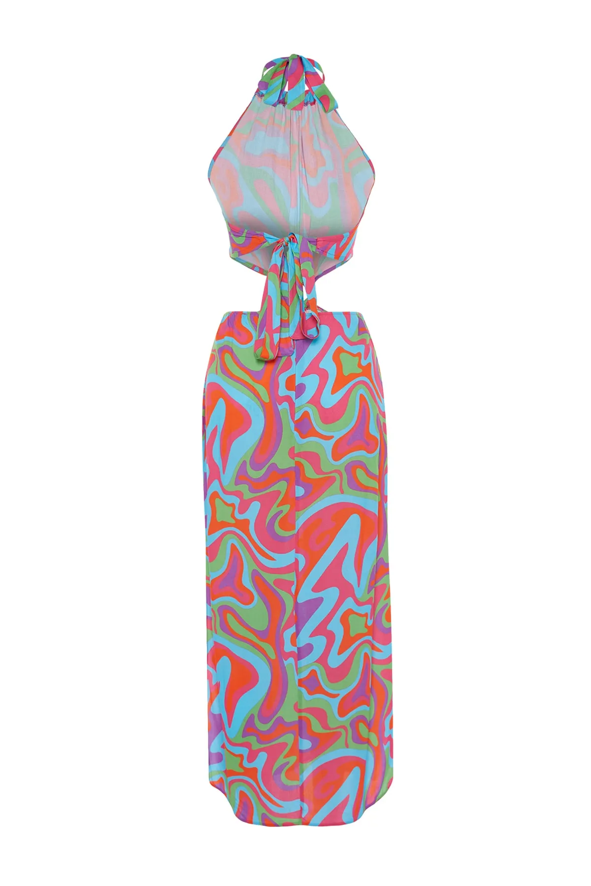 Trendyol Collection  Abstrakt gemustertes Maxi-Strandkleid mit gewebten Accessoires TBESS23EL00076