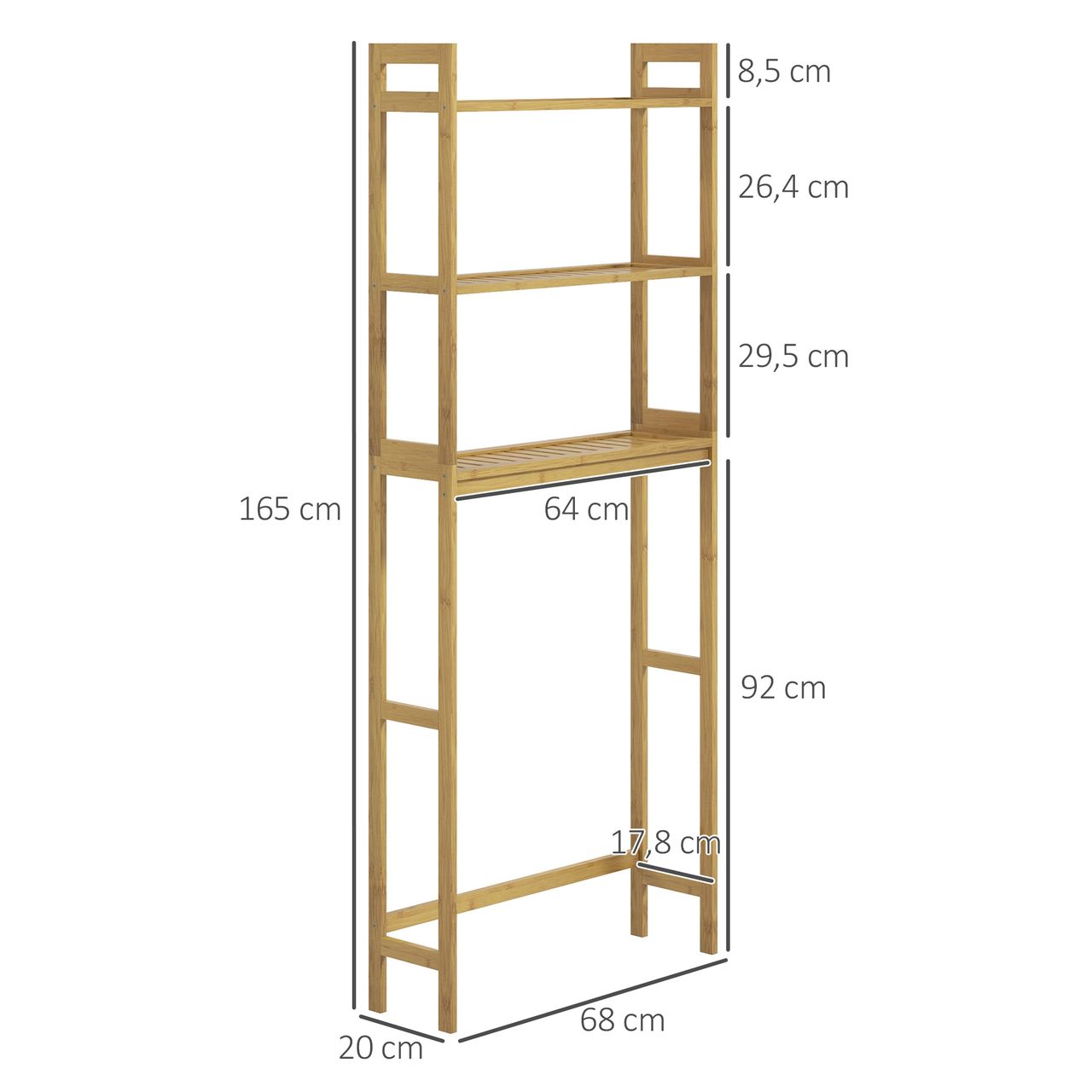 kleankin Toilettenregal 3-stöckiges Badregal Standregal mit Kippschutz, Bambus