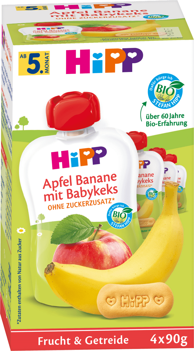Quetschie Apfel-Banane & Babykeks nach dem 4. Monat (4x90 g), 360 g