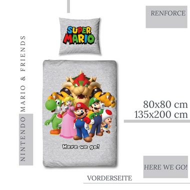 Bettwäsche Super Mario 135x200 + 80x80 cm, 100 % Baumwolle, MTOnlinehandel, Renforcé, 2 teilig, offiziell lizenzierte Nintendo Bettwäsche für Kinder & Teenager