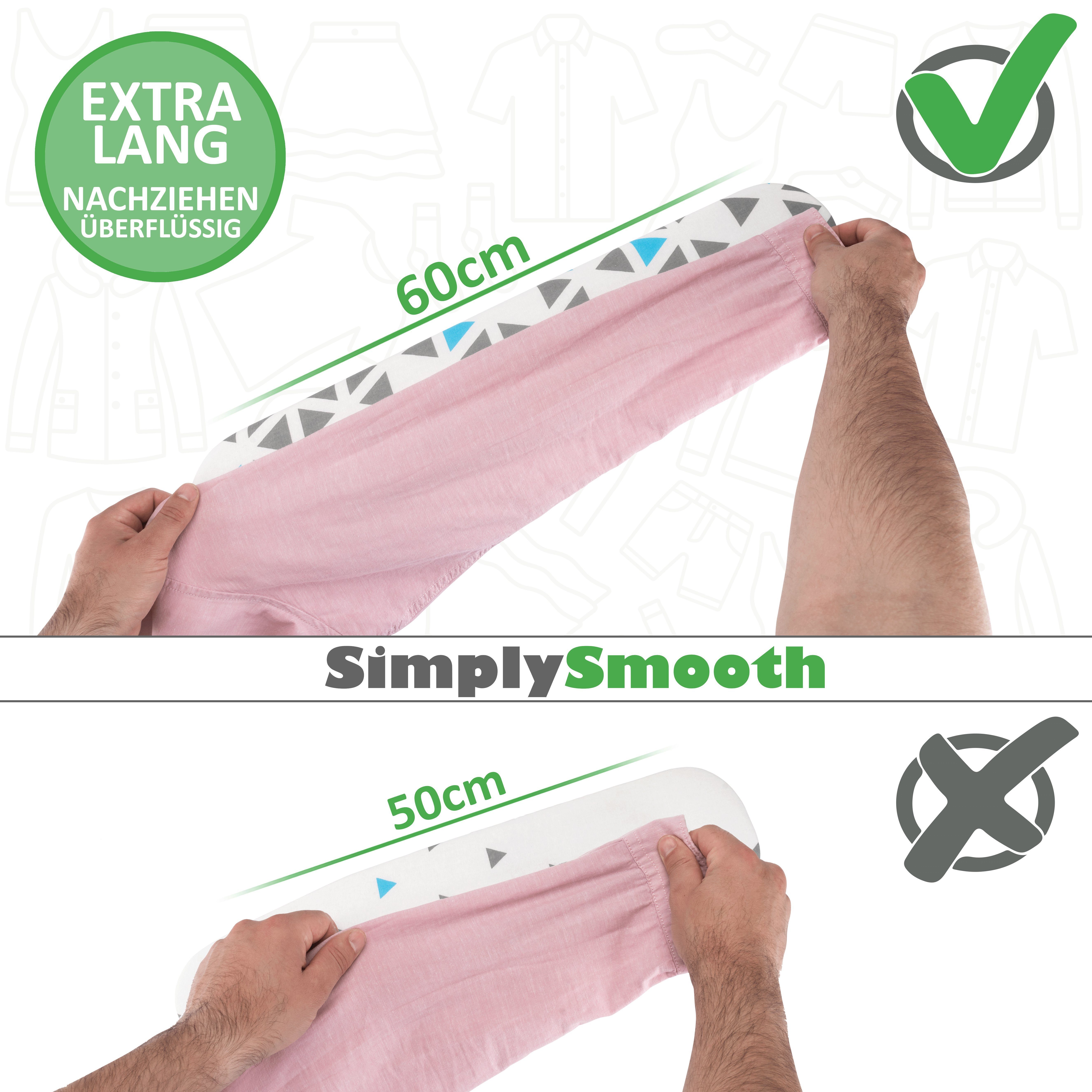 SimplySmooth Ärmelbrett 60cm extra lang und klappbar -, Bügelfläche 9,00x60,00 cm, stabile Arretierung, aufhängbares Ärmelbügelbrett, premium Bezug