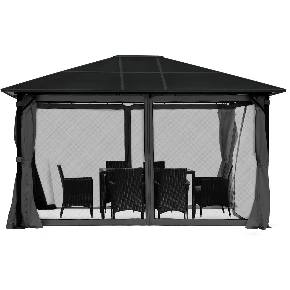 BRAST Pavillon Premium Aluminium Größen 3x4m 3,6x4,8m Moskitonetz, LED TÜV geprüft wasserdicht UV-Schutz festes Dach