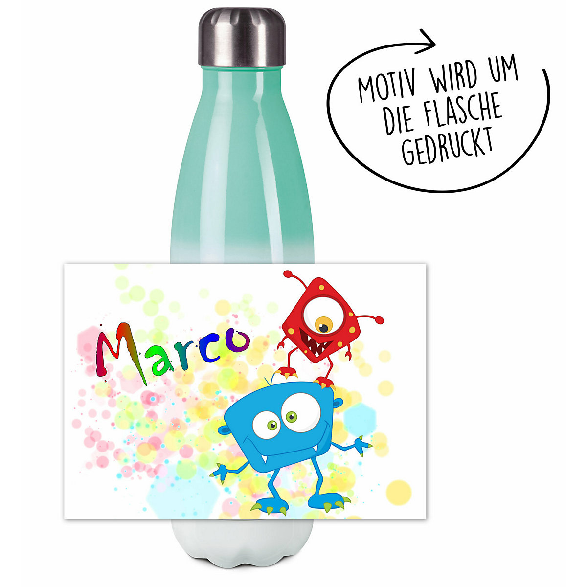 Edelstahl Kinder Thermoflasche / Trinkflasche bunt Monster Farbkleks Spülmaschinenfest, Auslaufsicher, Bruchfest, Doppelwandig, Für Heißgetränke geeignet, Mit Deckel, Isoliert