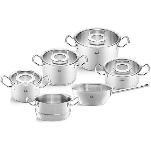 Original-Profi Collection® 6-teiliges Topf-Set mit Glasdeckeln, Dämpfeinsatz und Sauteuse