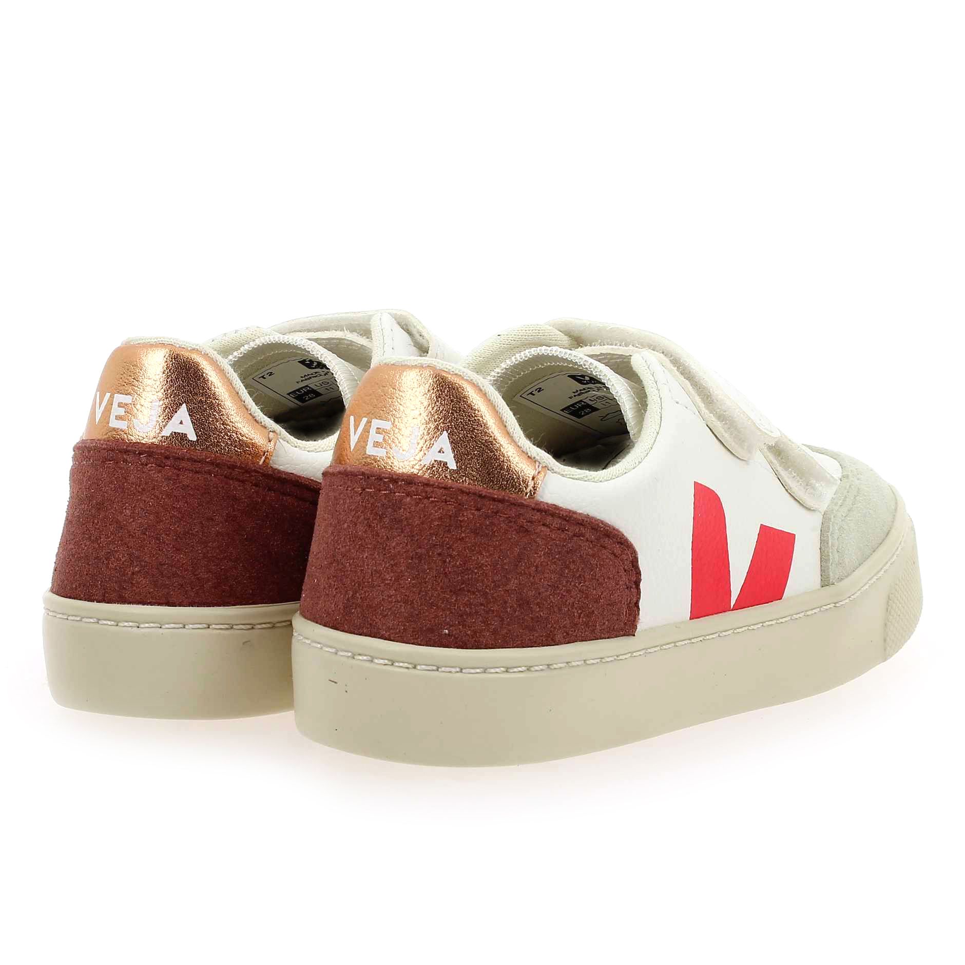 Veja  SMALL V12 VELCRO - Blanc Rose