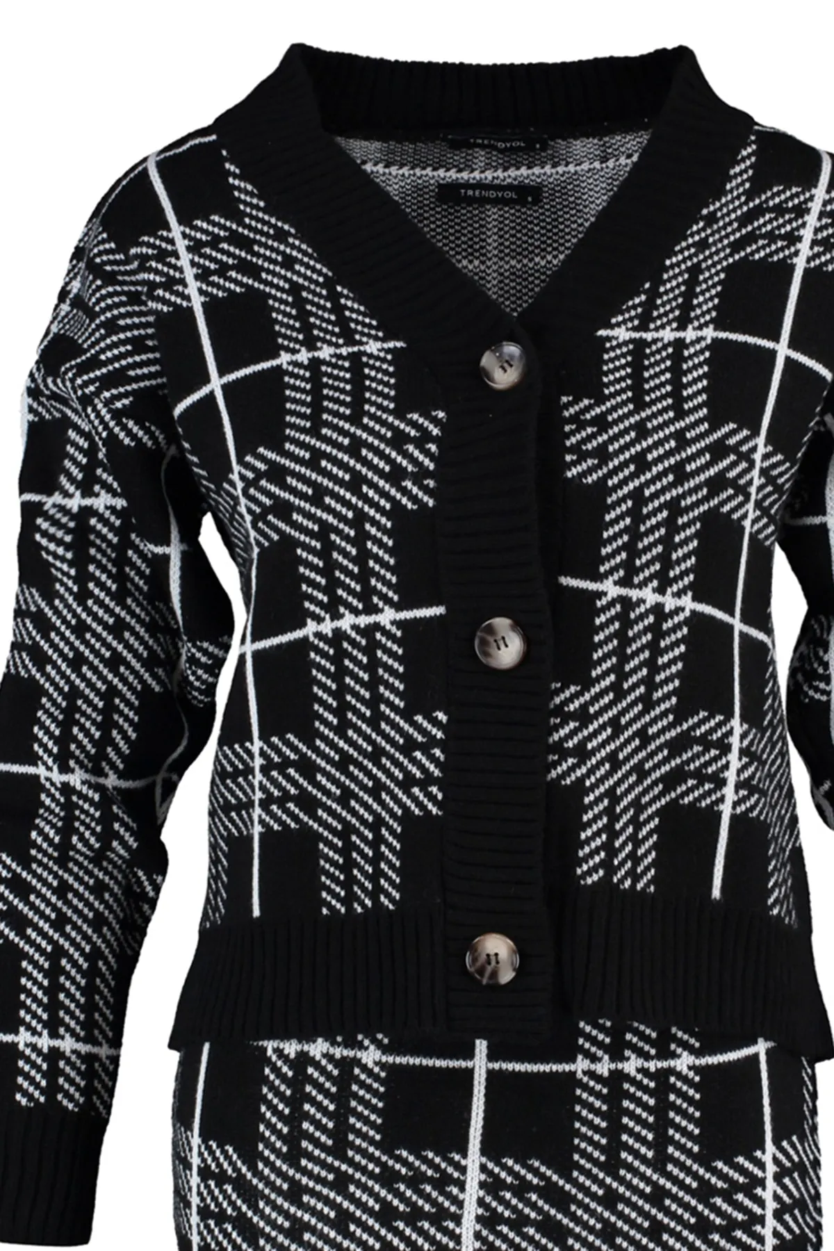Trendyol Collection  Schwarzes Jacquard-Strickoberteil- und -unterteil-Set TWOAW23AU00047