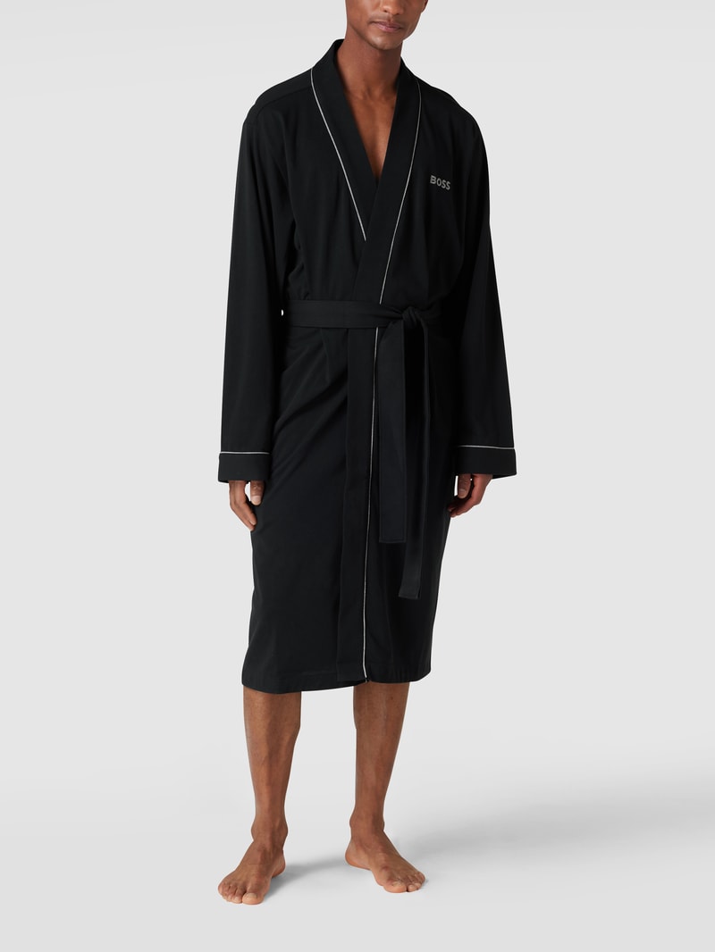 Bademantel mit Kontraststreifen Modell 'Kimono BM' in schwarz