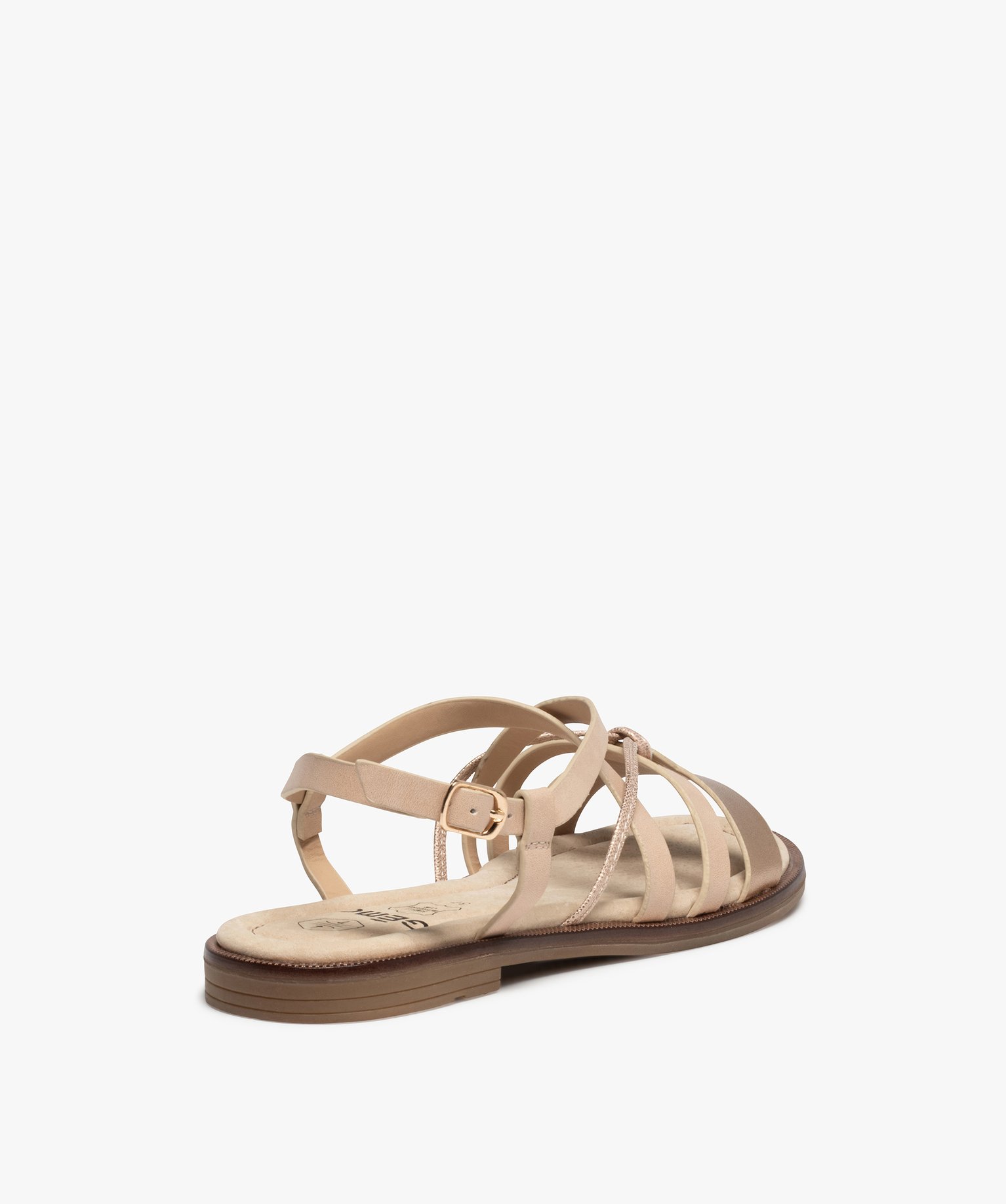 Sandales femme à talon plat et brides métallisées rose | GEMO