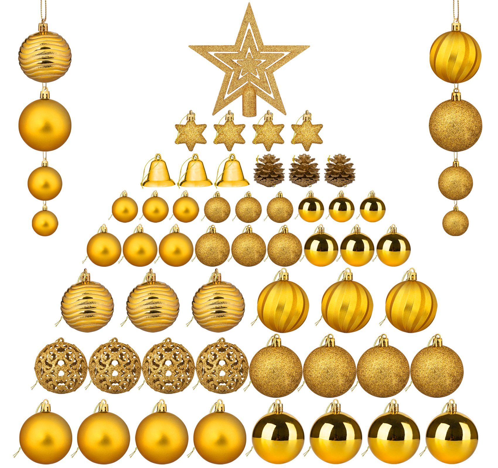 Homewit Christbaumschmuck Weihnachtskugeln Weihnachtsbaumspitze Stern Weihnachtsdeko Set (101-tlg), Kunststoff Christbaumkugeln mit Aufhänger Deko