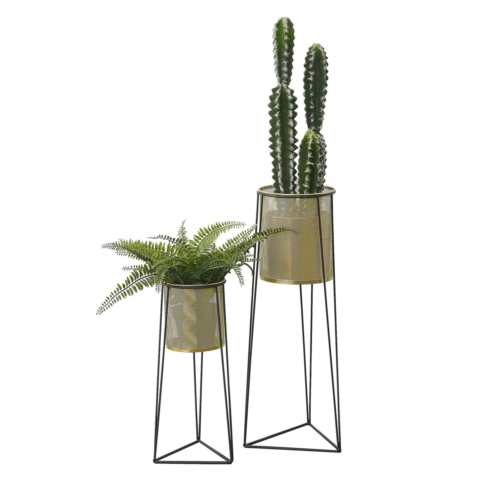 en.casa Blumenständer (2 St), Roosdaal Pflanzenständer 2er Set aus Metall Schwarz/Messingfarben