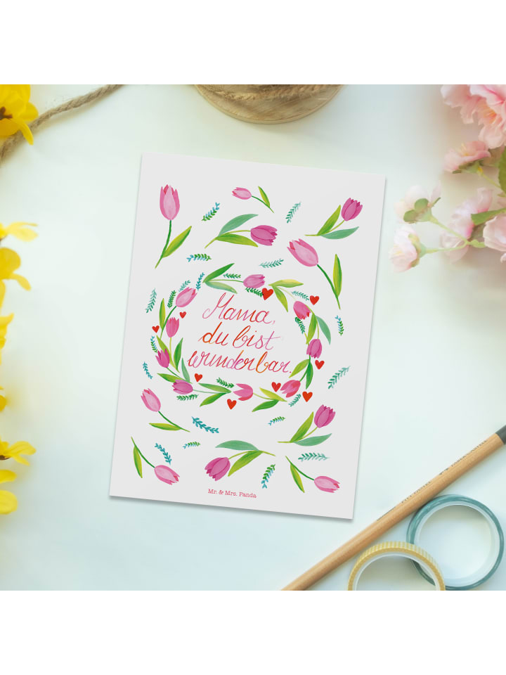 Mr. & Mrs. Panda Postkarte Mama Tulpen mit Spruch in Bunt günstig kaufen onesize