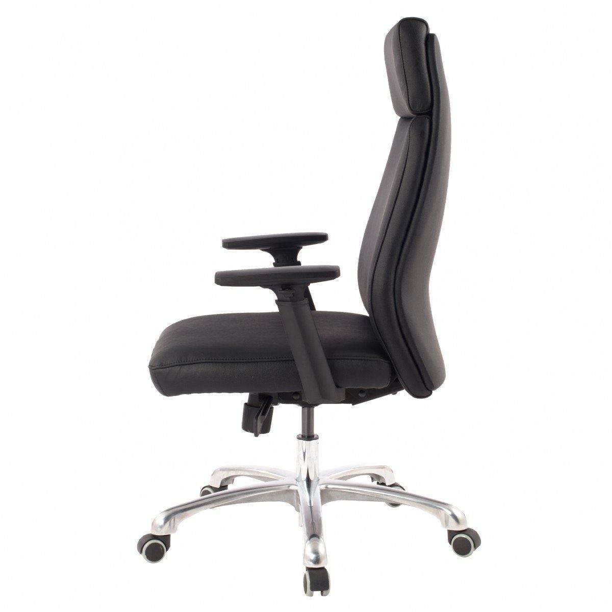 FINEBUY Schreibtischstuhl FB90362 (Echtleder Schwarz Bürostuhl Ergonomisch Kopfstütze), Schreibtischstuhl Drehbar, Drehstuhl Wippfunktion