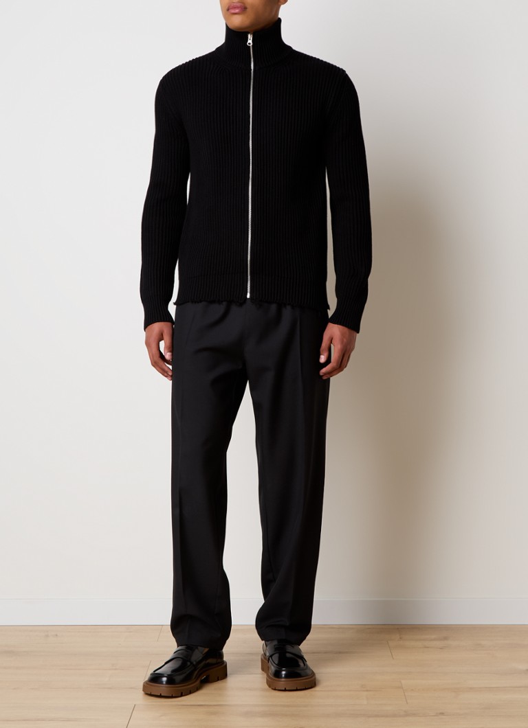MM6 Rib-knit cardigan with stand-up collar