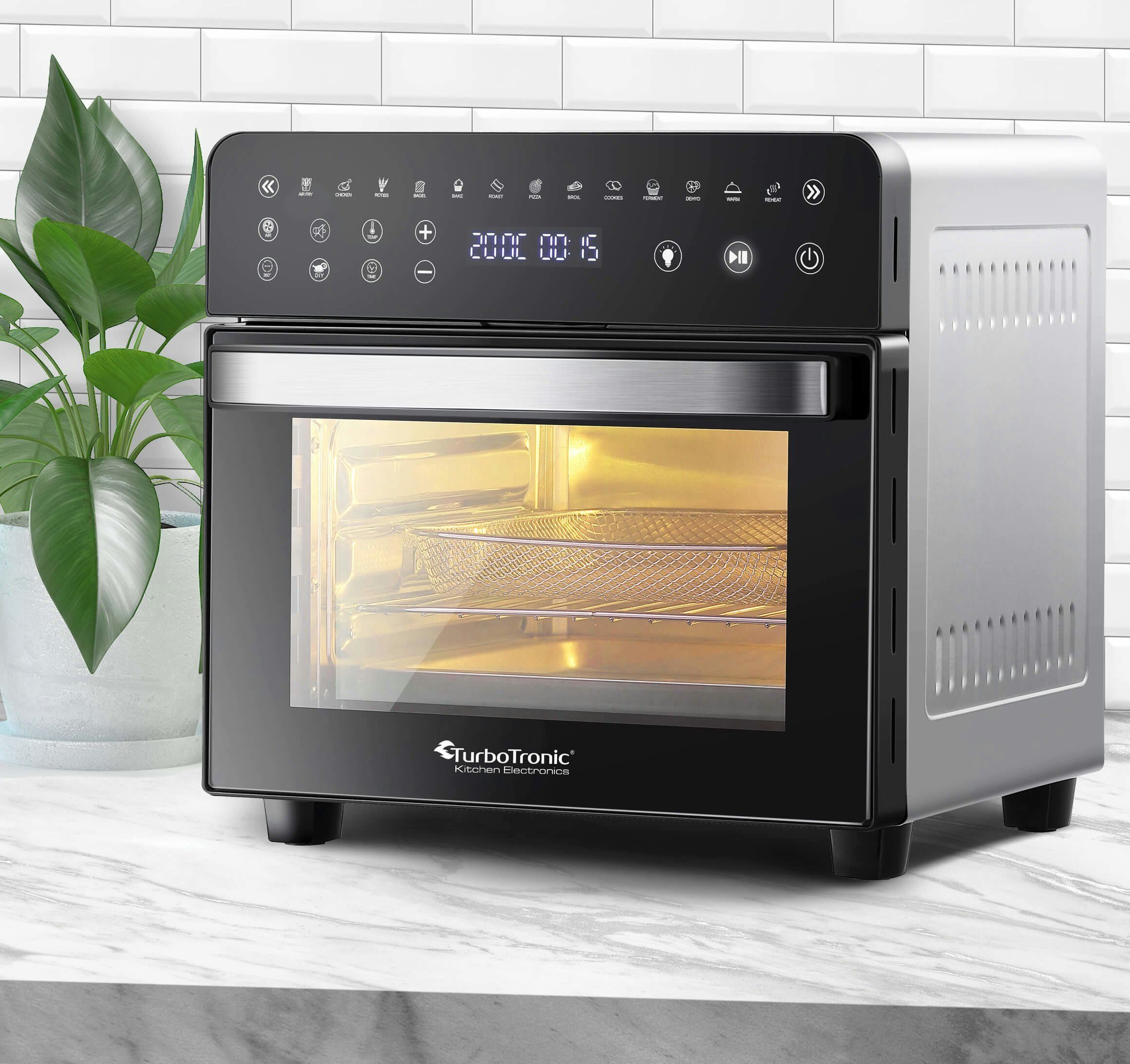 TurboTronic by Z-Line Minibackofen Digitaler XXL Power Airfryer 14 Liter Pommes Korb ab 50°C Heißluftofen, mit Drehspieß für Hähnchen, Konvektionsofen