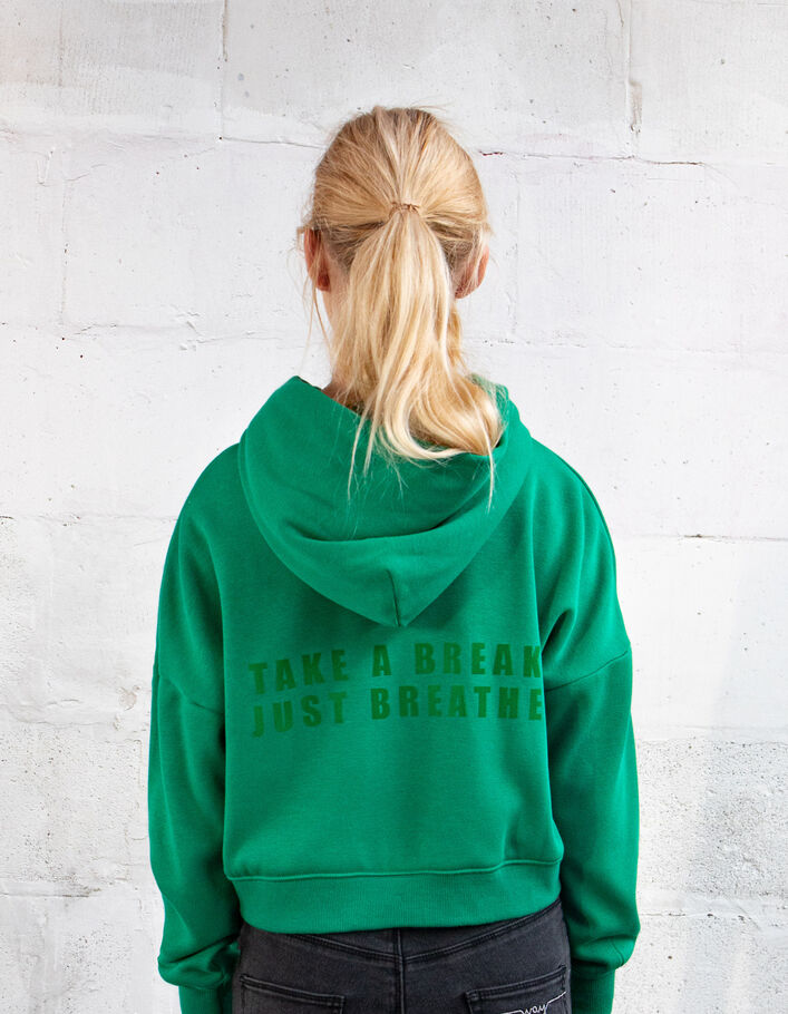 Sweat vert cropped flocage dos fille