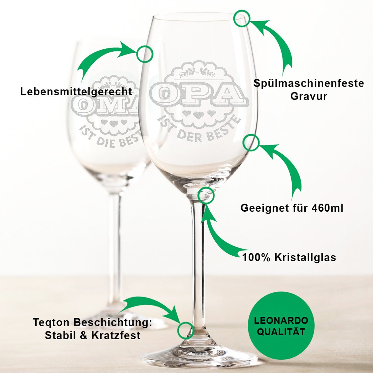 GRAVURZEILE Rotweinglas Leonardo Weingläser im Set - Oma ist die Beste & Opa ist der Beste, Glas, graviertes Geschenk für Oma & Opa
