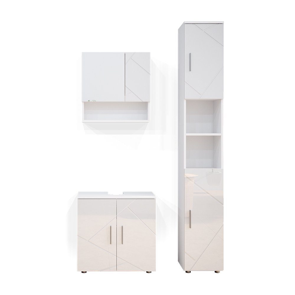 Vicco Badmöbel-Set Badezimmerset IRMA Weiß Hochglanz Set 3, (3-er Set, 3-St., 3-er Set)