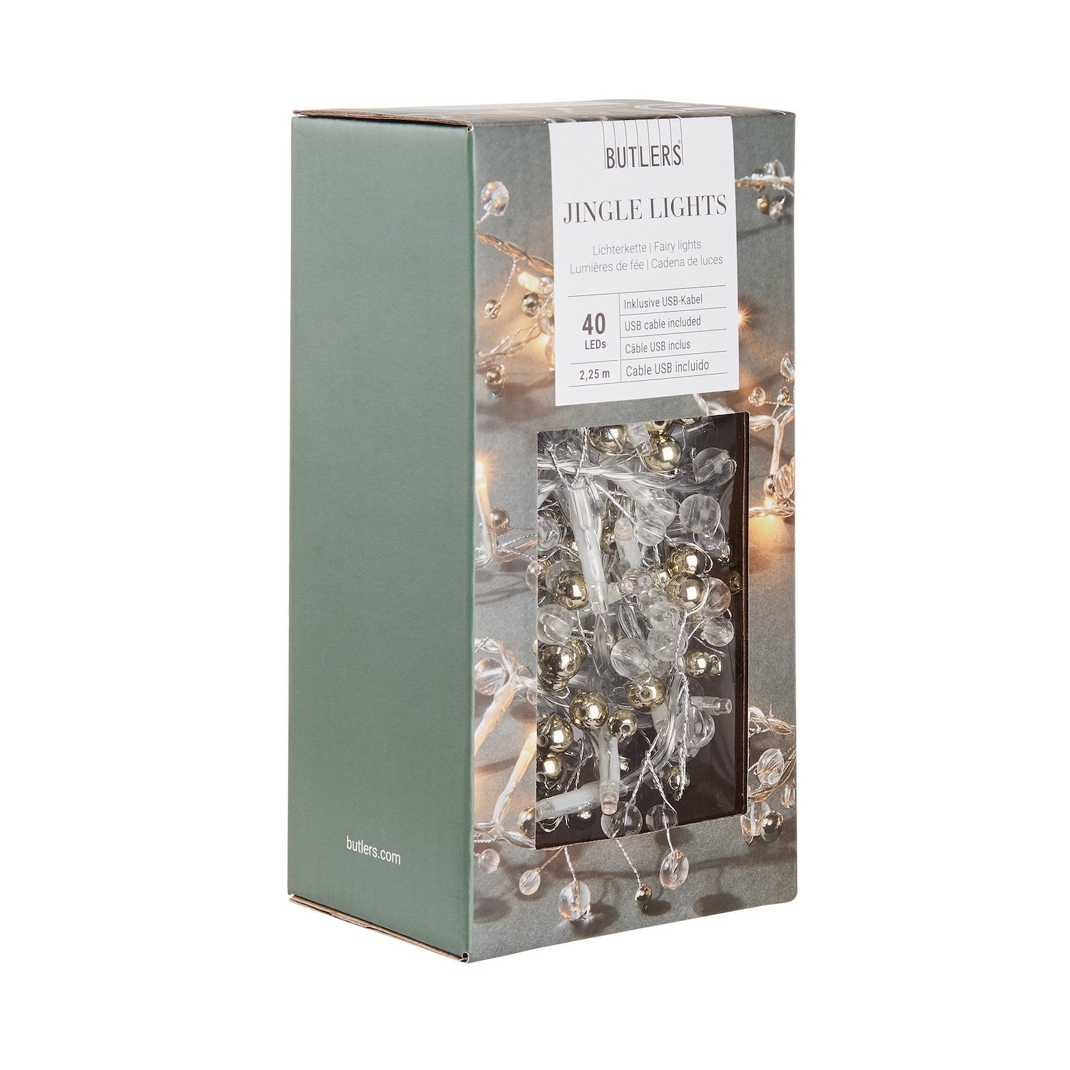 JINGLE LIGHTS LED-Lichterkette Perlen 40 Lichter mit USB-Batteriefach