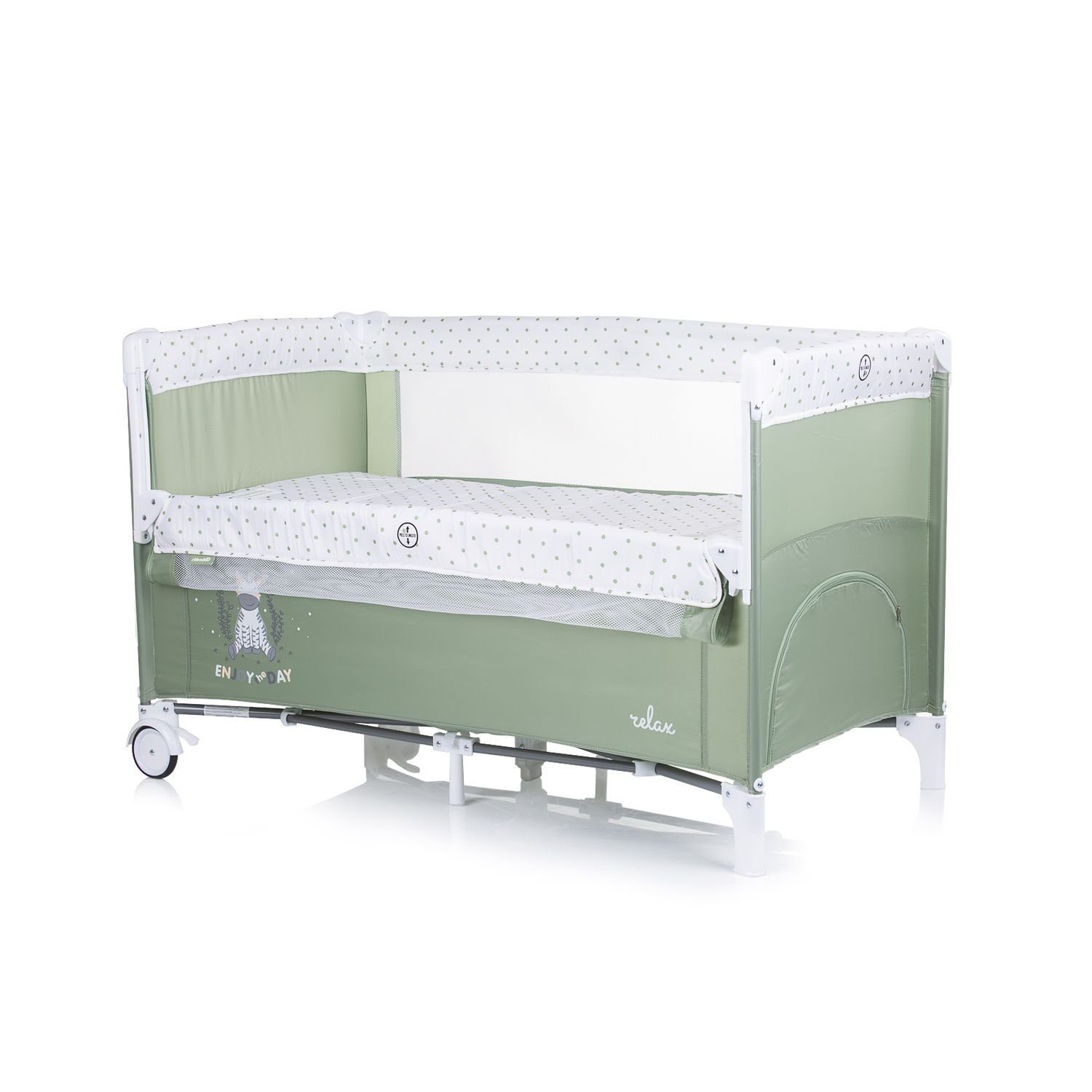 Chipolino Baby-Reisebett Reisebett Relax 2 Ebenen, Vorderseite absenkbar, Seiteneingang, Tasche