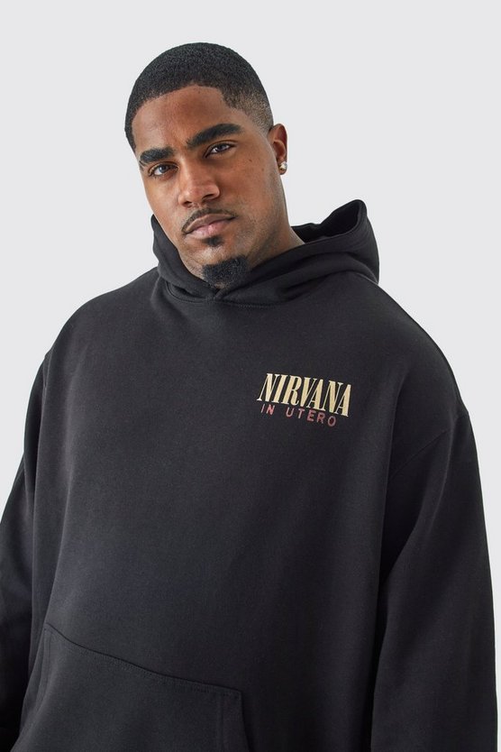 Plus Hoodie mit lizenziertem Nirvana-Print