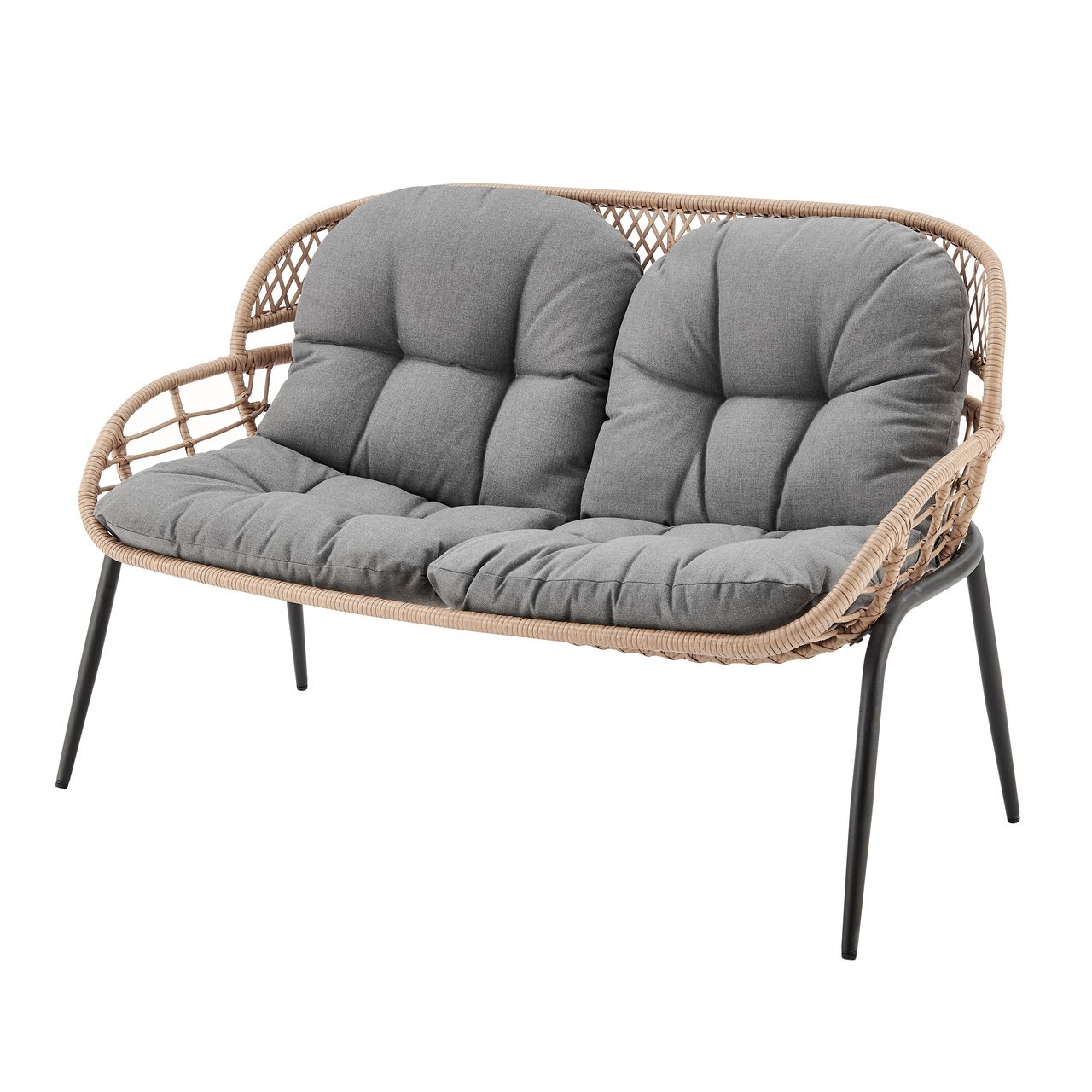Happy Home Happy Home Lounge-Set 4 tlg. HGS40-GRA helles Rattan mit Sitzkissen in grau