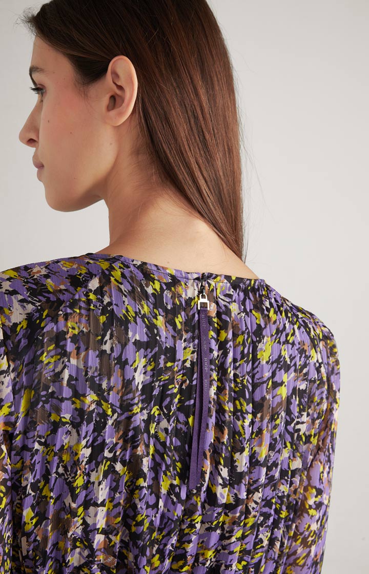 Chiffon-Plissee-Kleid in Lila/Gelb gemustert